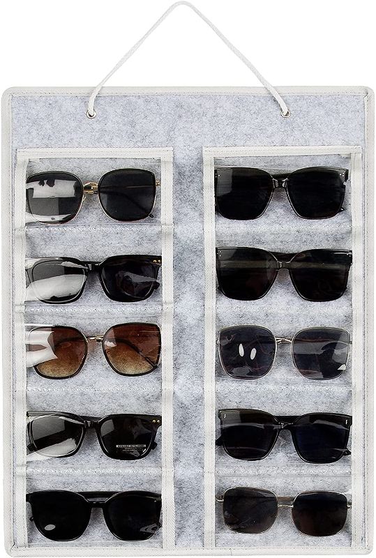 Photo 1 of 2 PACK Kuchluse Sunglasses Organizer Storage, Dust-Proof Eyeglasses Display Case, 10 Slots, 3.5" x 6.7", Sunglasses Holder Wall Mount, Wall Organizer with Sturdy Rope for Glasses, Jewelry, Eyewear
