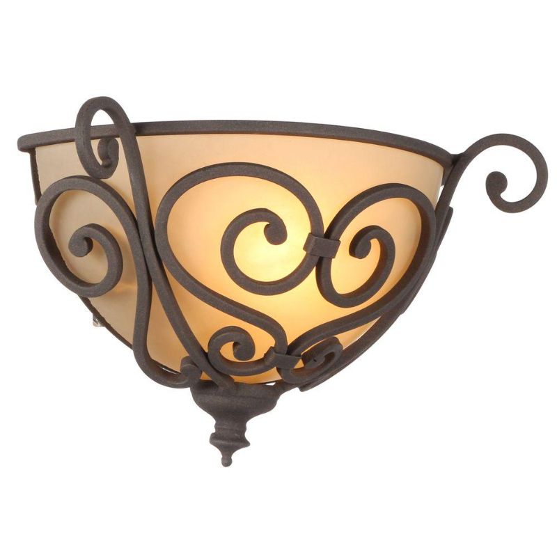 Photo 1 of Hampton Bay Earle 1-Light Aged Iron Half Sconce with Scavo Glass Shade
