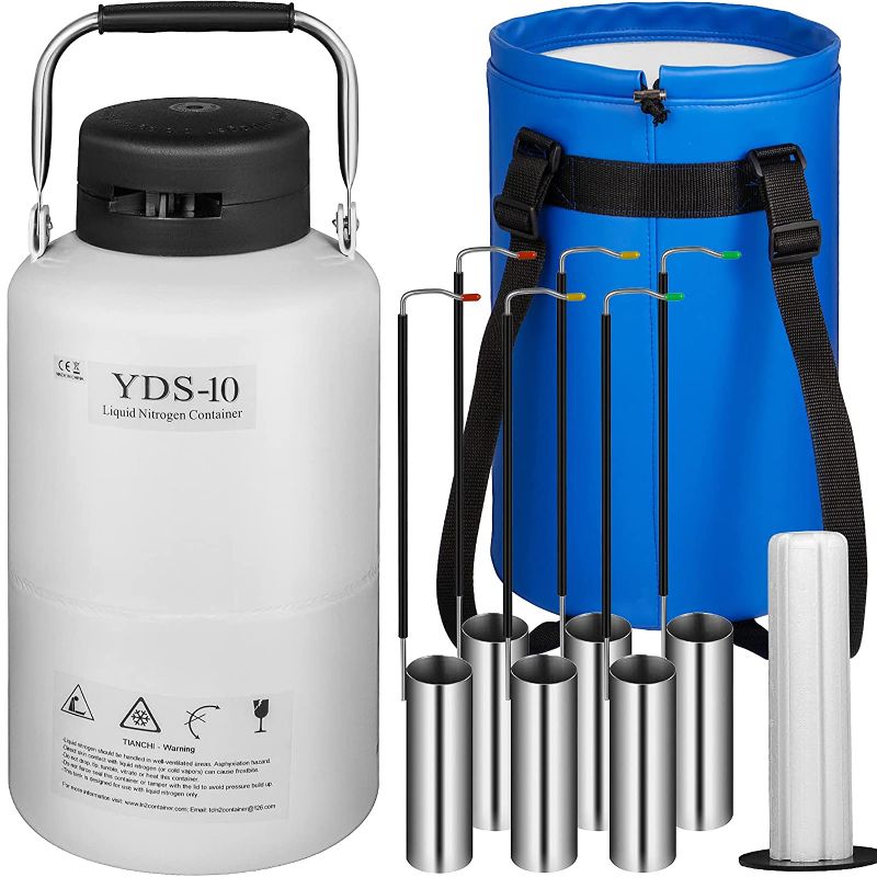 Photo 1 of 10L Liquid Nitrogen Container Aluminum Alloy Liquid Nitrogen Tank Static Cryogenic Container Liquid Nitrogen Container with 6 Canisters and Carry Bag (10L)
