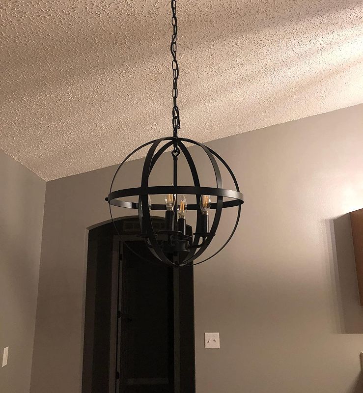 Photo 1 of 
Black Farmhouse Plug in Chandelier 4-Light Industrial Hanging Light Fixture with 14.7 Ft Cord for Dining Room, Kitchen, Foyer

