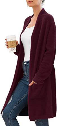 Photo 1 of QIXING Women's Casual Open Front Knit Cardigans Long Sleeve Plush Sweater Coat with Pockets MEDIUM 
