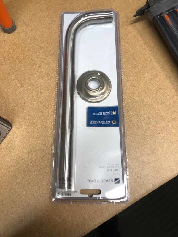 Photo 1 of 12 in. Raincan Shower Arm and Flange in Brushed Nickel