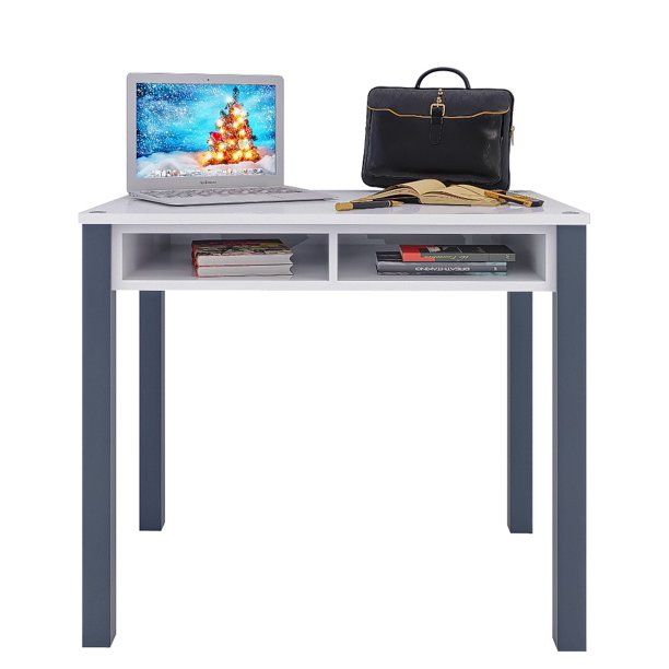 Photo 1 of Sofia Home Goods, Computer Desk 35 inch with 2 Drawers, Home Office Writing Study Desk, Natural Wood Desk, Gray and White, Modern Simple Style Laptop Table