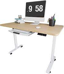 Photo 1 of 42 INCH WIDE WHITE BEIGE WOOD STANDING DESK WHITE LEGS MANUAL ADJUSTMENT