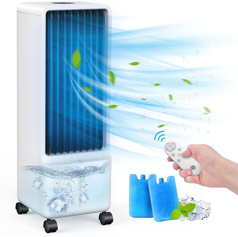 Photo 1 of Evaporative Air Cooler-Agilly Portable Air Conditioner w/ Remote, Cool & Humidification Mode, 3 Speeds, 2 Ice Pads & Water Tank, 80° Wide Oscillation, 12H Timer Cooling Fan, Quiet Swamp Cooler for Home/Office/Dorm
