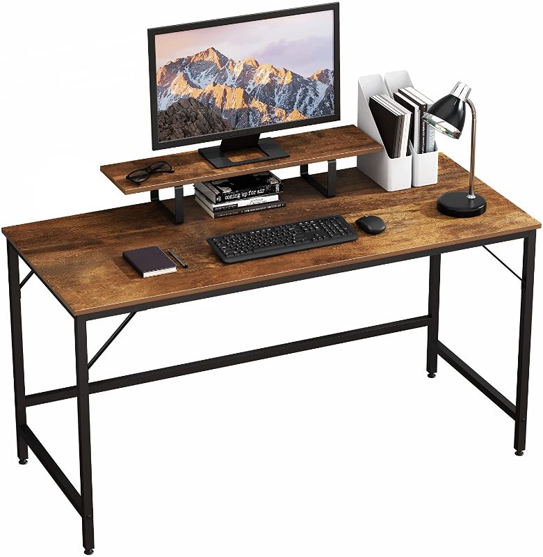 Photo 1 of HOMEYFINE Computer Desk,Laptop Table with Storage for Controller,55 Inches,Wood and Metal,Study Table for Home Office(Vintage Oak Finish)
