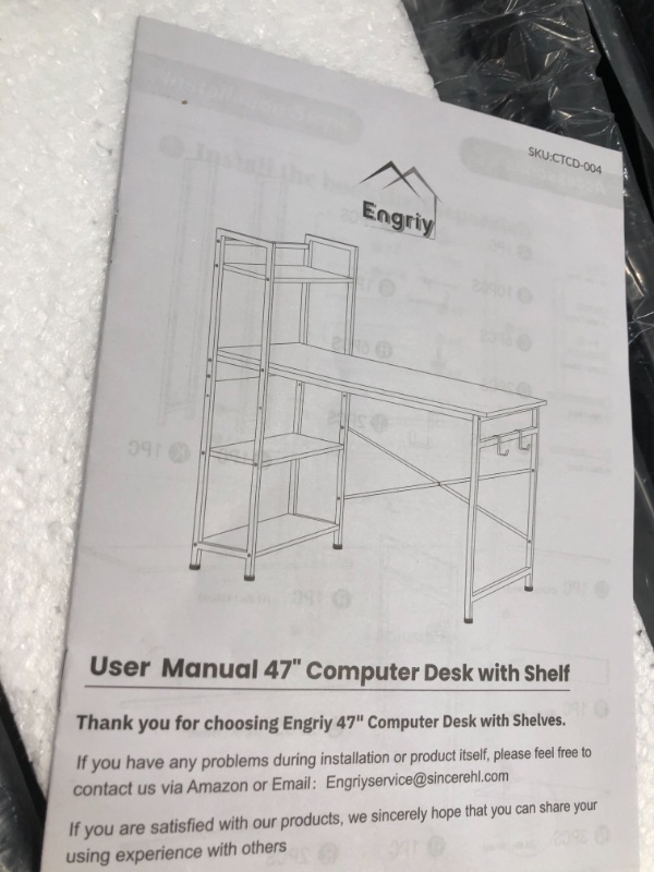 Photo 4 of incomplete
Engriy Computer Desk with 4 Tier Shelves for Home Office, 47" Writing Study Table with Bookshelf and 2 Hooks, Multipurpose Modern Wood Desk Workstation with Metal Frame for PC Laptop, Walnut Black
