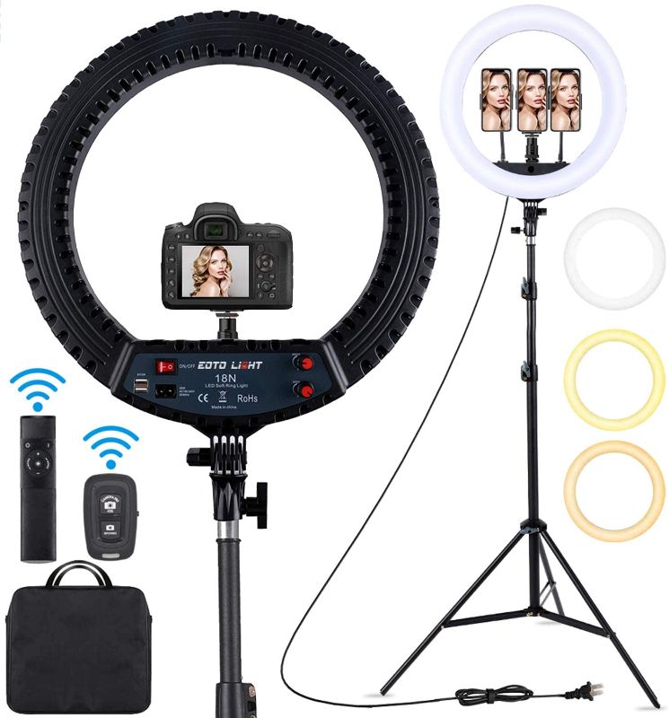 Photo 1 of 18 inch LED Ring Light with Tripod Stand Dimmable Makeup Selfie Ring Light for Studio Portrait YouTube Vlog Video Shooting with Carrying Bag 