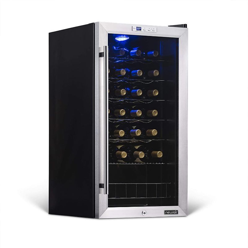 Photo 2 of  **NewAir Compressor Wine Cooler Refrigerator in Stainless Steel | 27 Bottle Capacity | Freestanding or Built-In | UV Protected Glass Door with Lock and Handle