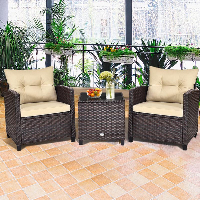 Photo 1 of  **INCOMPLETE ITEM****STOCK PHOTO FOR REFERENCE ONLY**
 Patio Rattan Furniture Set Cushioned Conversation Set Sofa Coffee Table Beige
BOX 1 OF 2  MISSING BOX 2 

