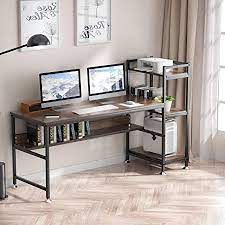 Photo 1 of CharaVector Tower Computer Desk 60 inch with 4 Tier Storage Shelves Study Writing Table for Home Office, Deep Coffee
