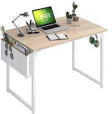 Photo 1 of JSB Small Computer Desk 39" with Storage Bag and Hook, Home Office Desk Laptop Study Writing Table - Natural & White
