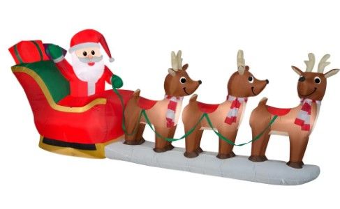 Photo 1 of *MISSING stakes and rope*
Home Accents Holiday 12 ft Giant Inflatable Santa with Sleigh Scene and LED Lights