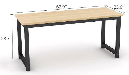 Photo 1 of Tribesigns Computer Desk, 63 inch Large Office Desk Computer Table Study Writing Desk for Home Office, Walnut + Black Leg
