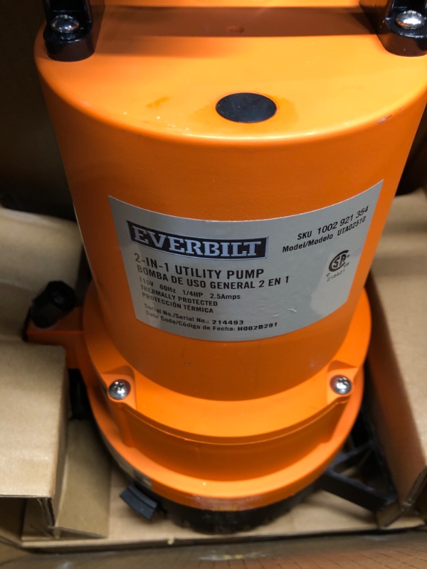 Photo 4 of *USED*
Everbilt 1/4 HP 2-in-1 Utility Pump