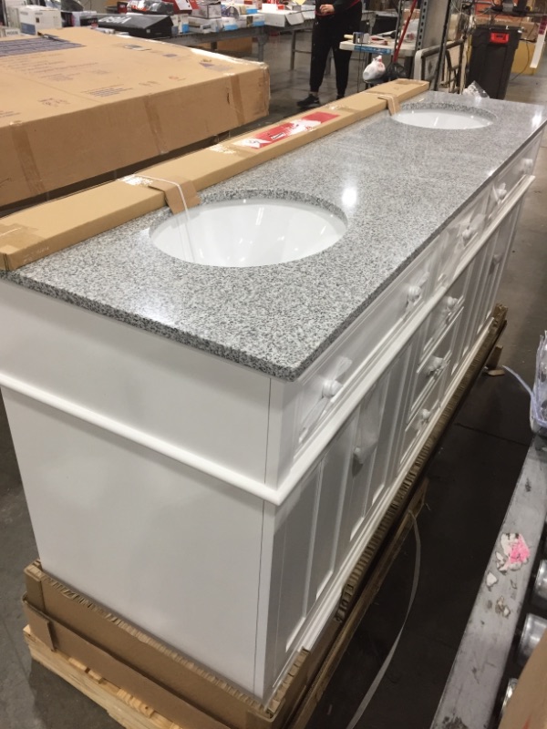 Photo 2 of *faucets NOT included* 
Home Decorators Collection Fremont 72 in. W White Double Vanity with Grey Granite Vanity Top and Undermount Sinks