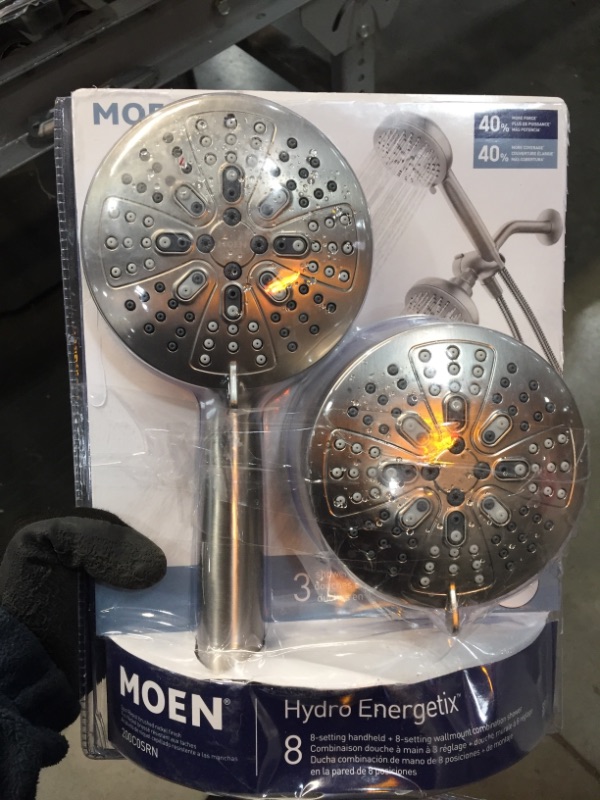 Photo 2 of *USED*
MOEN HydroEnergetix 8-Spray Patterns with 1.75 GPM 4.75 in. Wall Mount Dual Shower Heads in Spot Resist Brushed Nickel