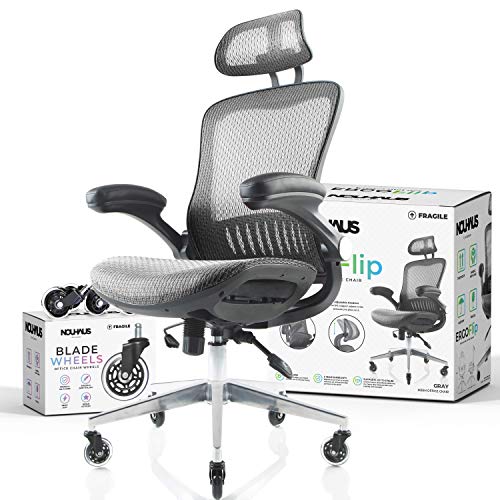 Photo 1 of MISSING SOME HARDWARE****NOUHAUS ErgoFlip Mesh Computer Chair - Grey Rolling Desk Chair with Retractable Armrest and Blade Wheels Ergonomic Office Chair, Gaming Chairs, Execut
