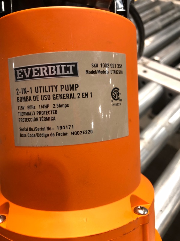 Photo 4 of Everbilt
1/4 HP 2-in-1 Utility Pump