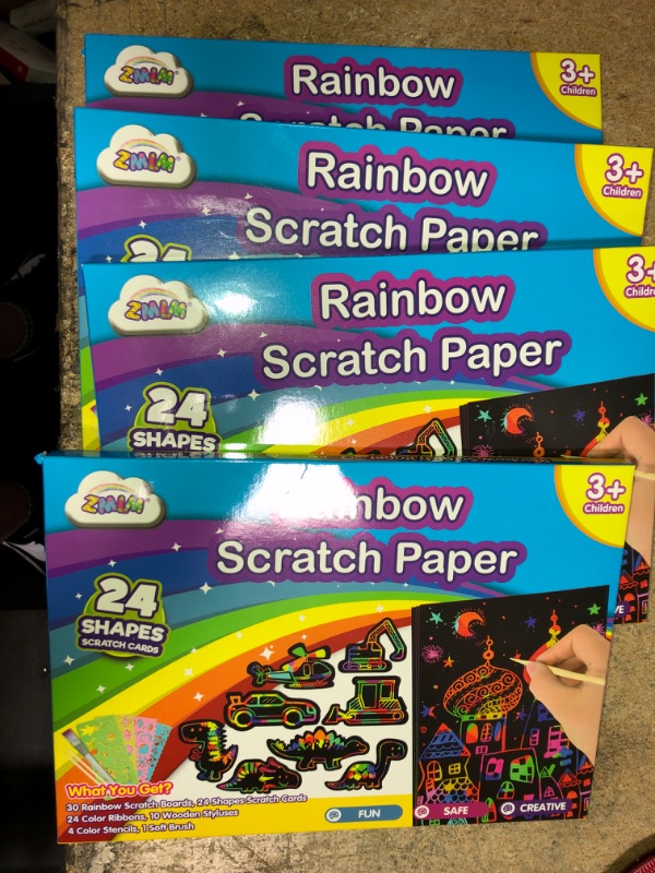 Photo 2 of ZMLM Scratch Paper Art Boy: Magic Craft Rainbow Paper Drawing Kit Black Scratch Off Pad Sheet Toddler Preschool Toy for 3-10 Age Kid Holiday|Party Favor|Birthday|Children's Day Gift
4 PACKS