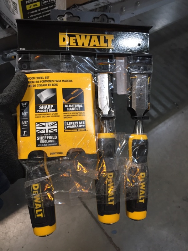 Photo 2 of *USED*
*MISSING 1 chisel*
DEWALT DWHT16063 4 Piece Wood Chisel Set