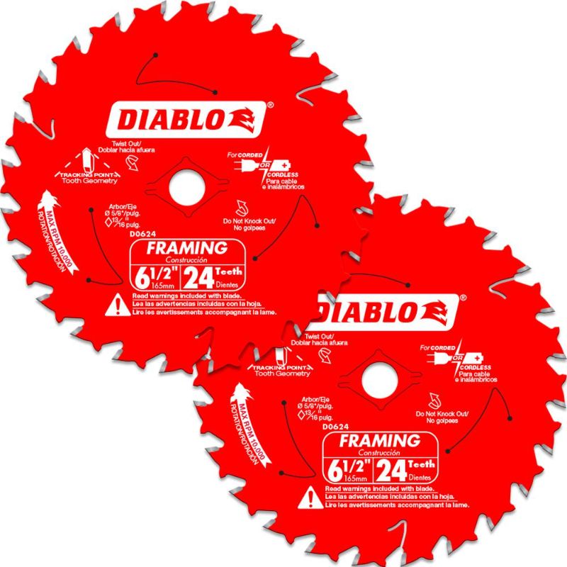 Photo 1 of 2-DIABLO Tracking Point 6-1/2 in. X 24-Tooth Framing Circular Saw Blade Value Pack (2-Pack)
