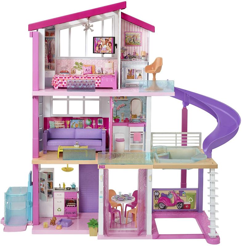 Photo 1 of Barbie Dreamhouse Dollhouse with Wheelchair Accessible Elevator, Pool, Slide and 70 Accessories Including Furniture and Household Items, Gift for 3 to 7 Year Olds