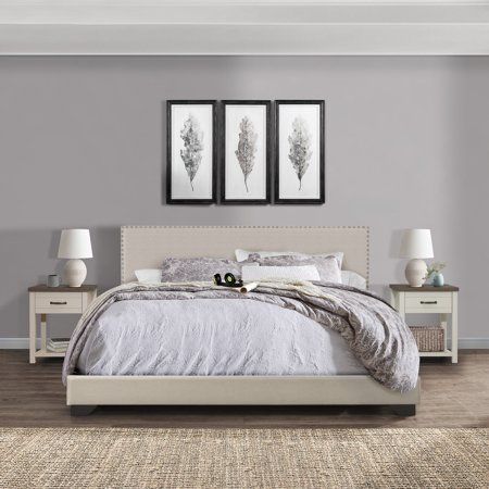 Photo 1 of *READ BELOW** Willow Nailhead Trim Upholstered King Bed, Fog, by Hillsdale Living Essentials
