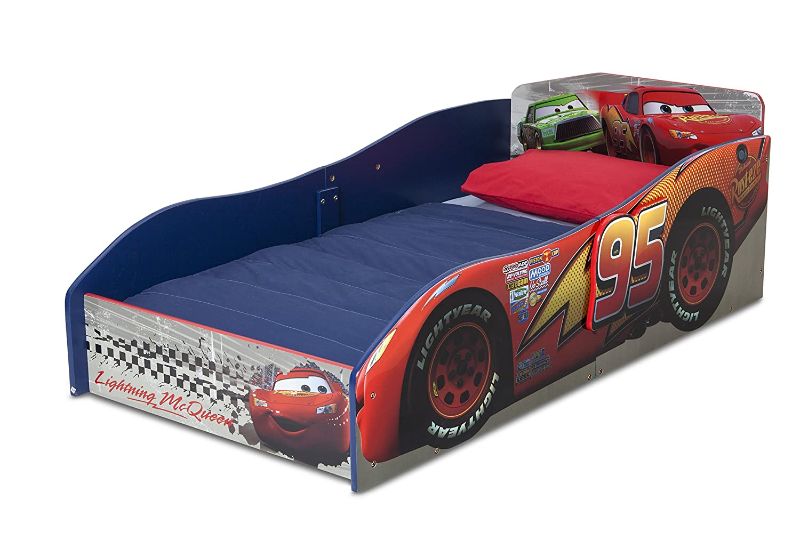 Photo 1 of Delta Children Disney/Pixar Cars Wood Toddler Bed + Serta Perfect Slumber Dual Sided Recycled Fiber Core Crib and Toddler Mattress (Bundle)
