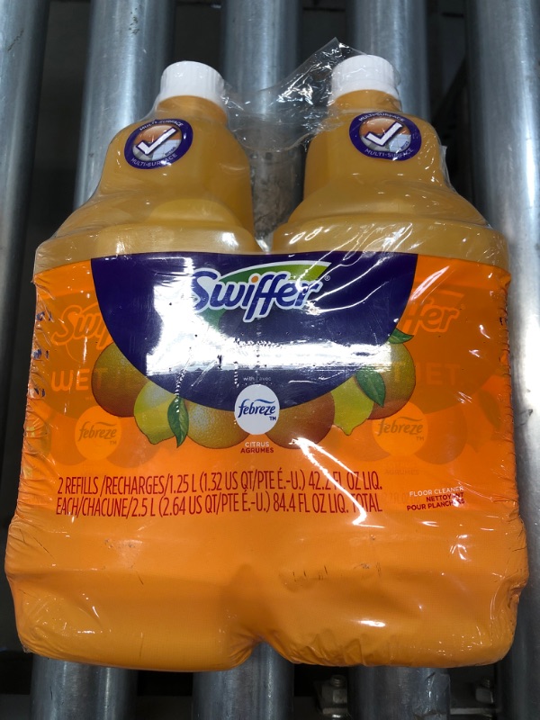 Photo 1 of PACK OF 2- Swiffer WetJet Multi-Purpose Floor and Hardwood Cleaner Solution Refills, Sweet Citrus and Zest Scent, 1.25 Liter