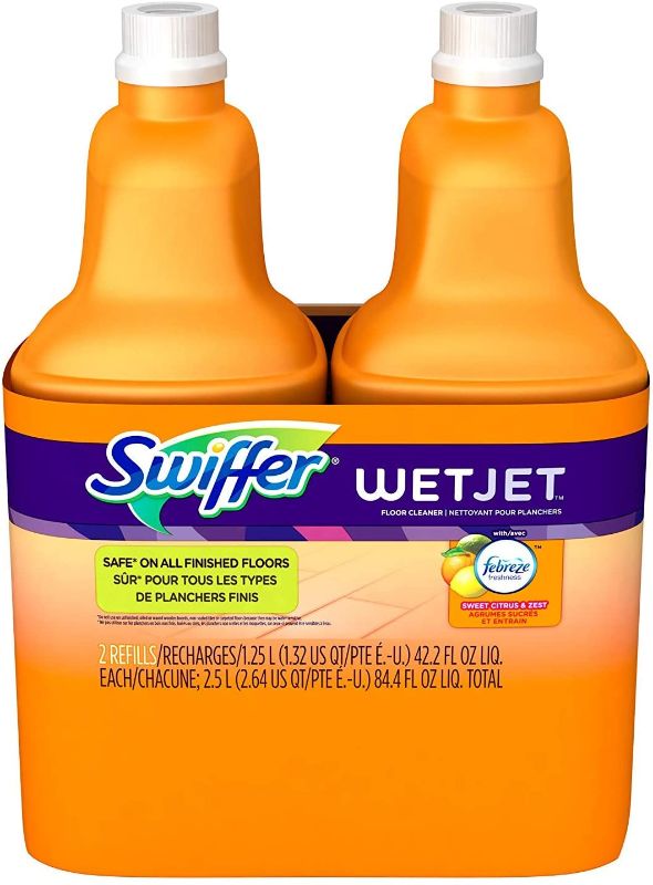 Photo 1 of PACK OF 2- Swiffer WetJet Multi-Purpose Floor and Hardwood Cleaner Solution Refills, Sweet Citrus and Zest Scent, 1.25 Liter