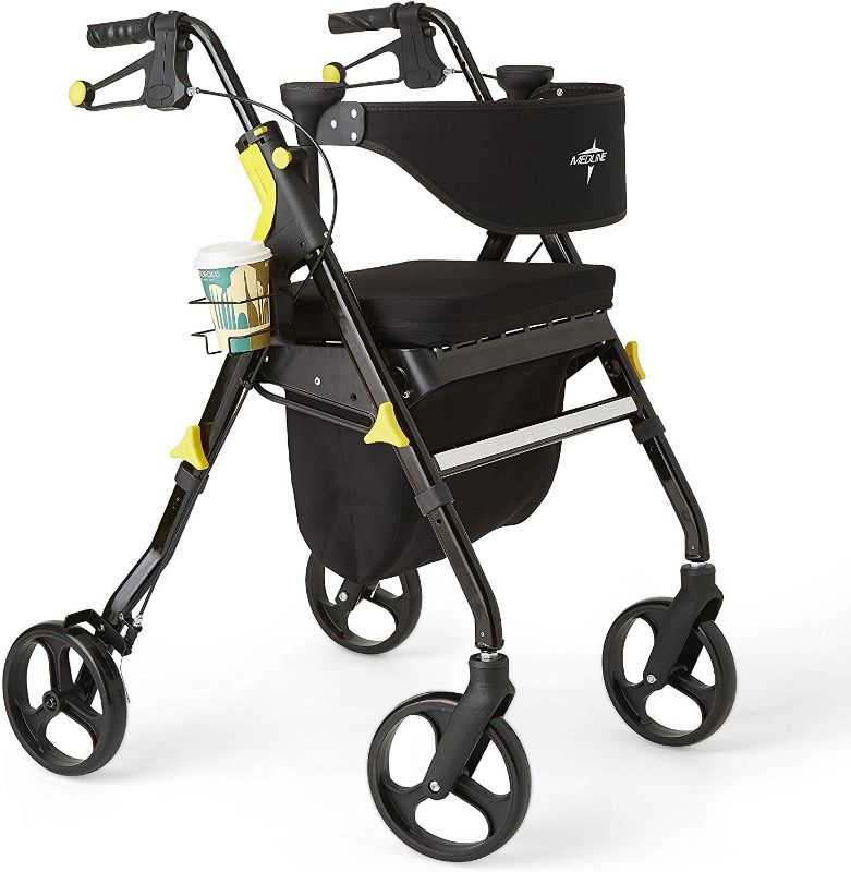 Photo 1 of Medline Premium Empower Folding Mobility Rollator Walker with 8" Wheels, Black
