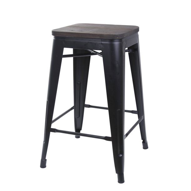 Photo 1 of 24" GIA Design Group Backless Stackable Metal Bar Stool with Wood Seat, Black
