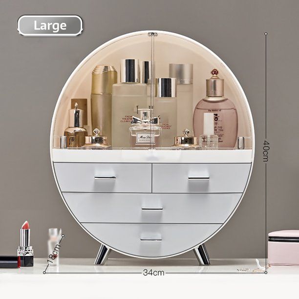 Photo 1 of 1 Piece Fashion Round Cosmetic Box With Door Drawer Dustproof Makeup Organizer
