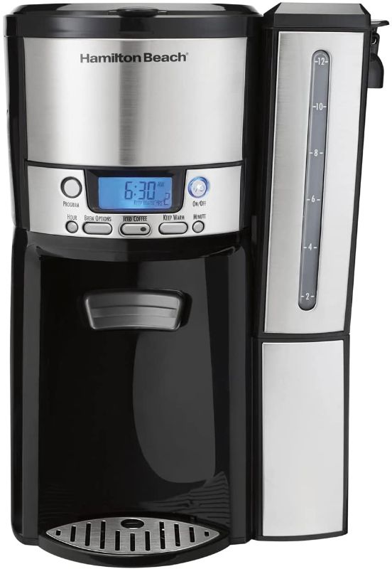 Photo 1 of Hamilton Beach (47950) Coffee Maker with 12 Cup Capacity & Internal Storage Coffee Pot, Brewstation, Black/Stainless Steel
