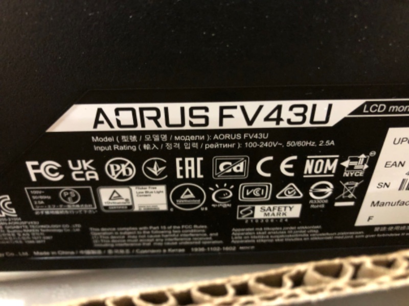 Photo 6 of AORUS FV43U 43" 144Hz 2160p HBR3, NVIDIA G-SYNC Compatible, Exclusive Built-in ANC, 3840x2160 Display, 1ms Response Time, HDR, 96% DCI-P3, 1x DisplayPort 1.4, 2X HDMI 2.1, 2X USB 3.0, 1x USB C
