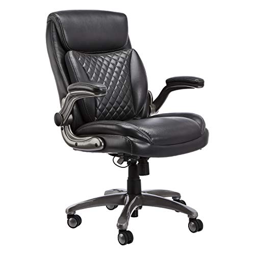 Photo 1 of AmazonCommercial Ergonomic High-Back Executive Chair with Flip-up Armrests and Motive Lumbar Support, Black Bonded Leather
