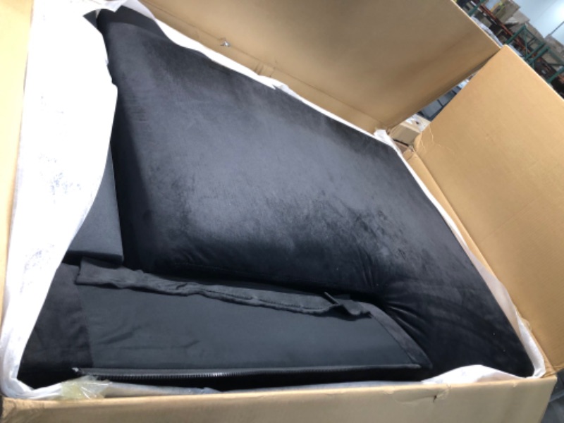 Photo 1 of (Incomplete - 2 of 2 Boxes Only) TeamMe Sectional Sofa, Mid-century L-Shaped Velvet Sofa for Home Office Furniture Small Space, Black