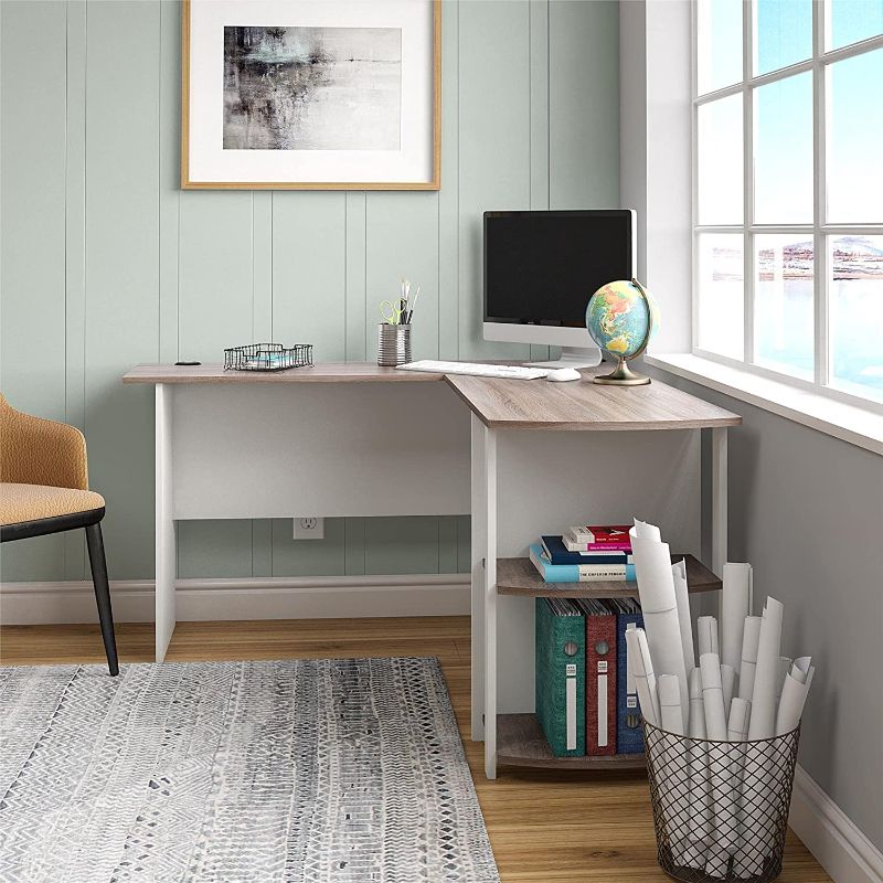 Photo 1 of Ameriwood Home Dakota L-Shaped Desk with Bookshelves, White/ Sonoma Oak
