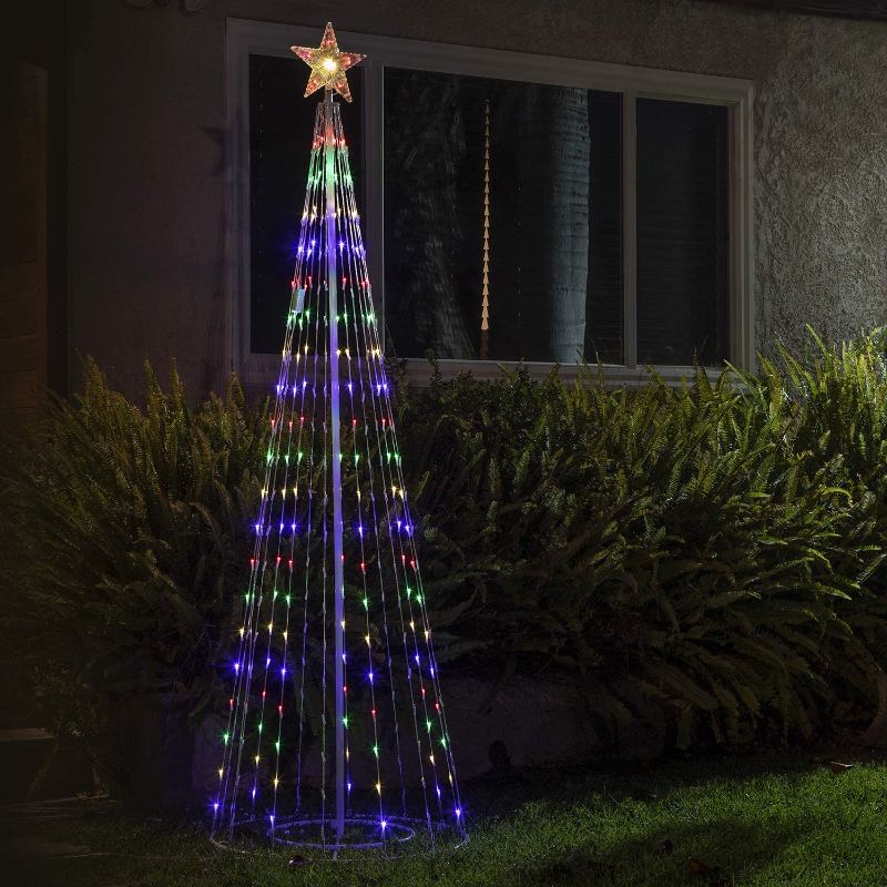 Photo 1 of Alpine Corporation LUC138MC Tall Artificial Christmas Tree with Multi-Color Lights and Star Topper, 28" x 28" x 86"
