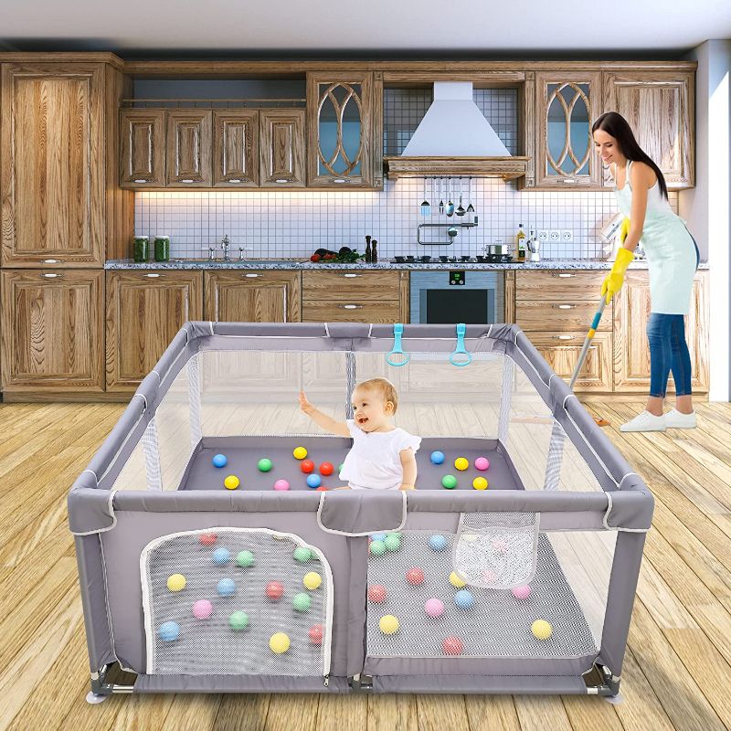 Photo 1 of (Incomplete - Parts Only) Baby Playpen , Large Baby Playard, Playpen for Babies with Gate Indoor & Outdoor Kids Activity Center , Sturdy Safety Play Yard with Soft Breathable Mesh
