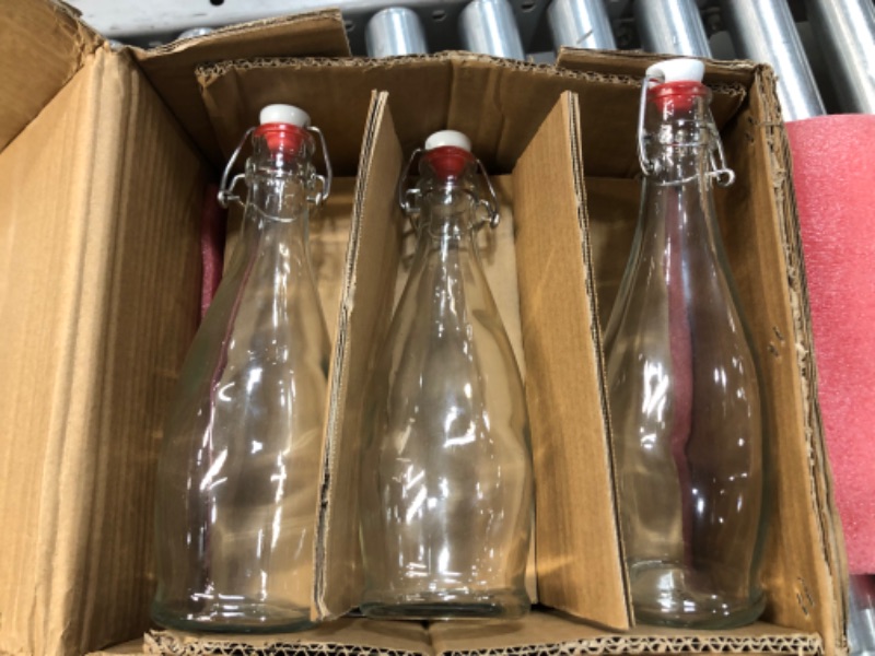 Photo 2 of 17 oz. Glass Bottles with Swing Top Stoppers, Bottle Brush, Funnel, and Gold Glass Marker (Set of 6)
