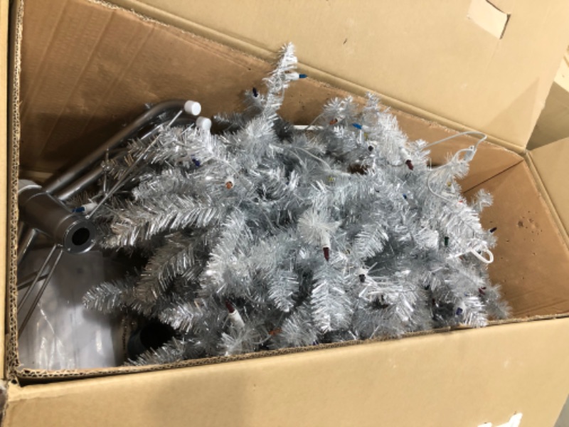 Photo 2 of (Incomplete - Missing Components) MARTHA STEWART Tinsel Pre-Lit Artificial Christmas Tree, 5 ft, Silver/Colored Lights
