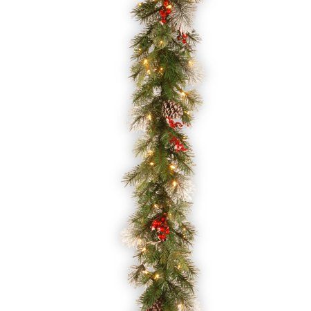 Photo 1 of 9' x 12"- Pre-Lit Wintry Berry Artificial Christmas Garland, Clear Lights
