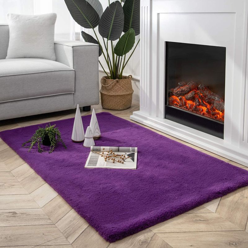 Photo 1 of 3' x 5'- Ashler Home Deco Ultra Soft Faux Rabbit Fur Chair Couch Cover Area Rug, PURPLE