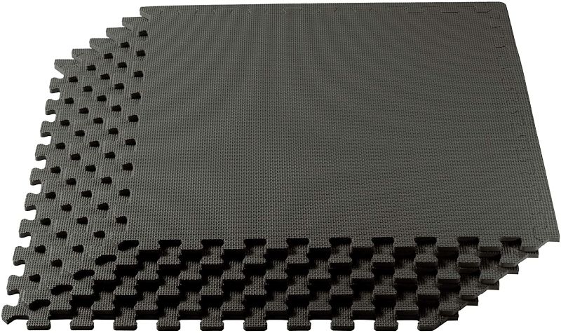 Photo 1 of  Mats 3 8THS  Inch Thick Multipurpose Exercise Floor Mat with EVA Foam, Interlocking Tiles, Anti-Fatigue for Home or Gym, 12 GREY AND 12 BLACK 24  PCS