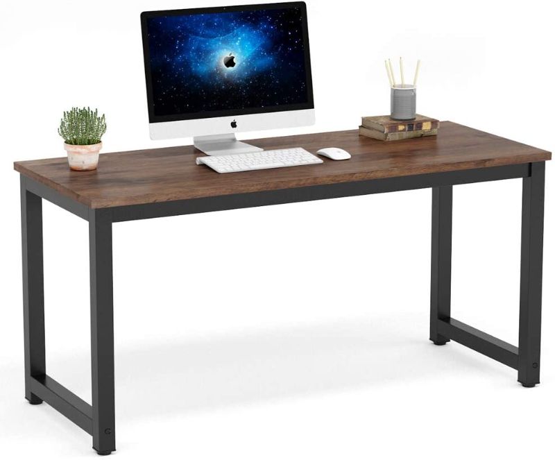 Photo 1 of Computer Desk, 55 inch Large Office Desk Computer Table Study Writing Desk Workstation for Home Office, Rustic Brown