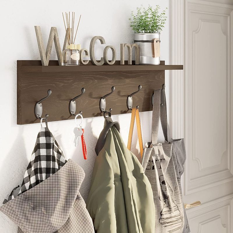 Photo 1 of AMBIRD Coat Rack with Shelf Wall Hooks, Coat Hooks for Wall with Shelf, Wooden Rustic 23.6 Inch Length Coat Rack Shelf with 5 Hooks for Entryway, Mudroom,...
MISSING HOOKS.