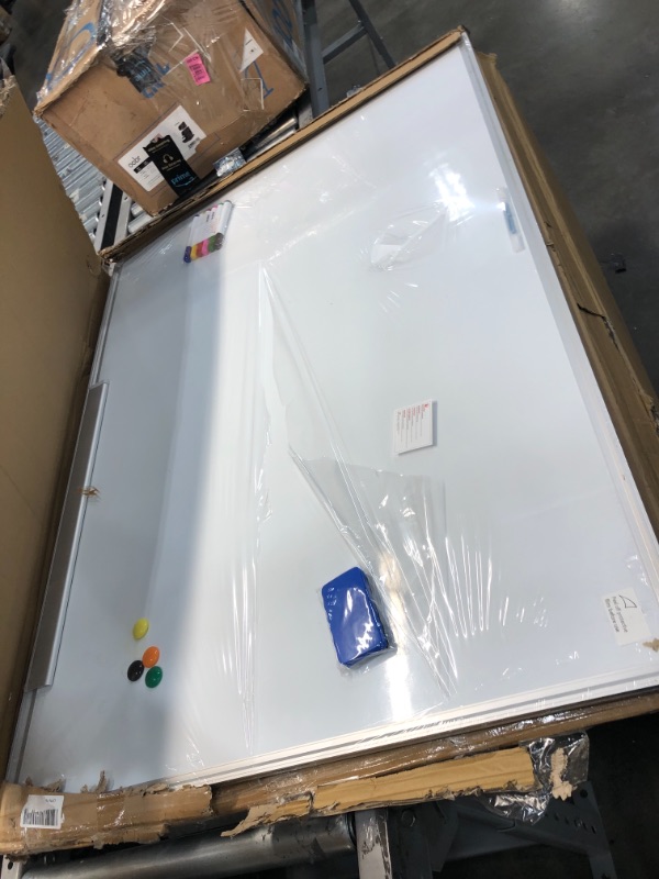 Photo 2 of 48" x 36" Dry Erase Board, Ohuhu Magnetic Large Whiteboard/White Board with 6 Color Dry Erase Markers, 4 x Magnetic Stickers, 1 x Eraser, 4 x Screw Nuts & Sleeve Anchors, Aluminum Frame, Silver
