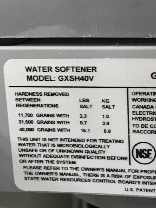 Photo 7 of PARTS ONLY !! GE GXSH40V Water Softener, 40,000 Grain, Gray
